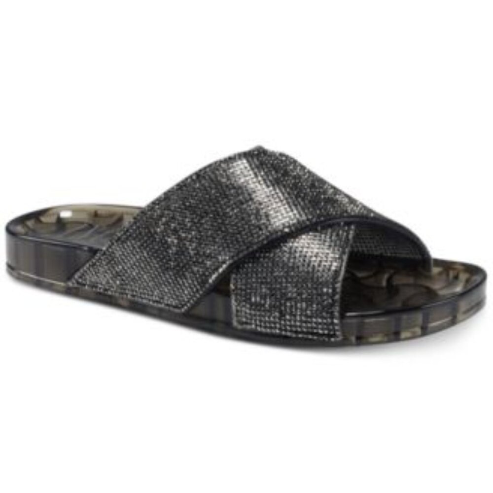 INC International Concepts Women's Black Viraa Criss Cross Pool Slide Sandal 10